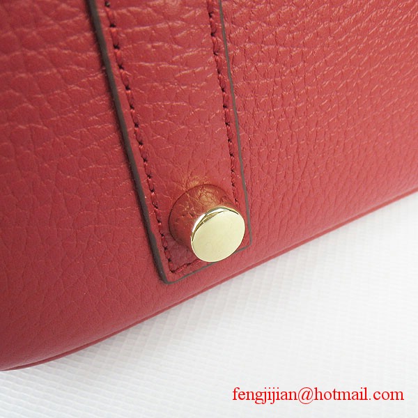 Hermes 35cm Embossed Veins Leather Bag Red 6089 Gold Hardware